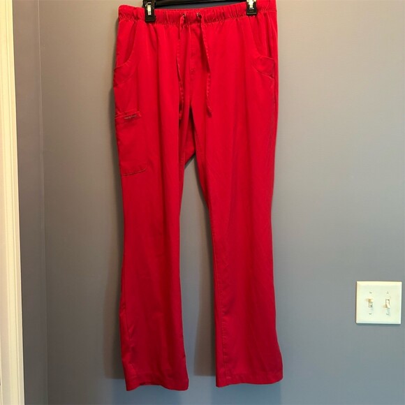 healing hands Pants - Healing Hands Scrub Pants Womens Size L Red Cargo Drawstring Elastic Waist